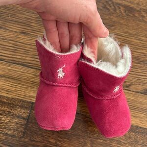 Ralph Lauren baby girl fuschia pink suede boots size 3 fur lining